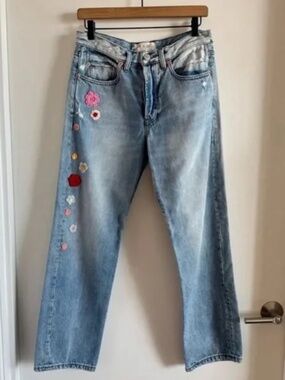 We The Free | Floral Crochet Denim Jeans 26